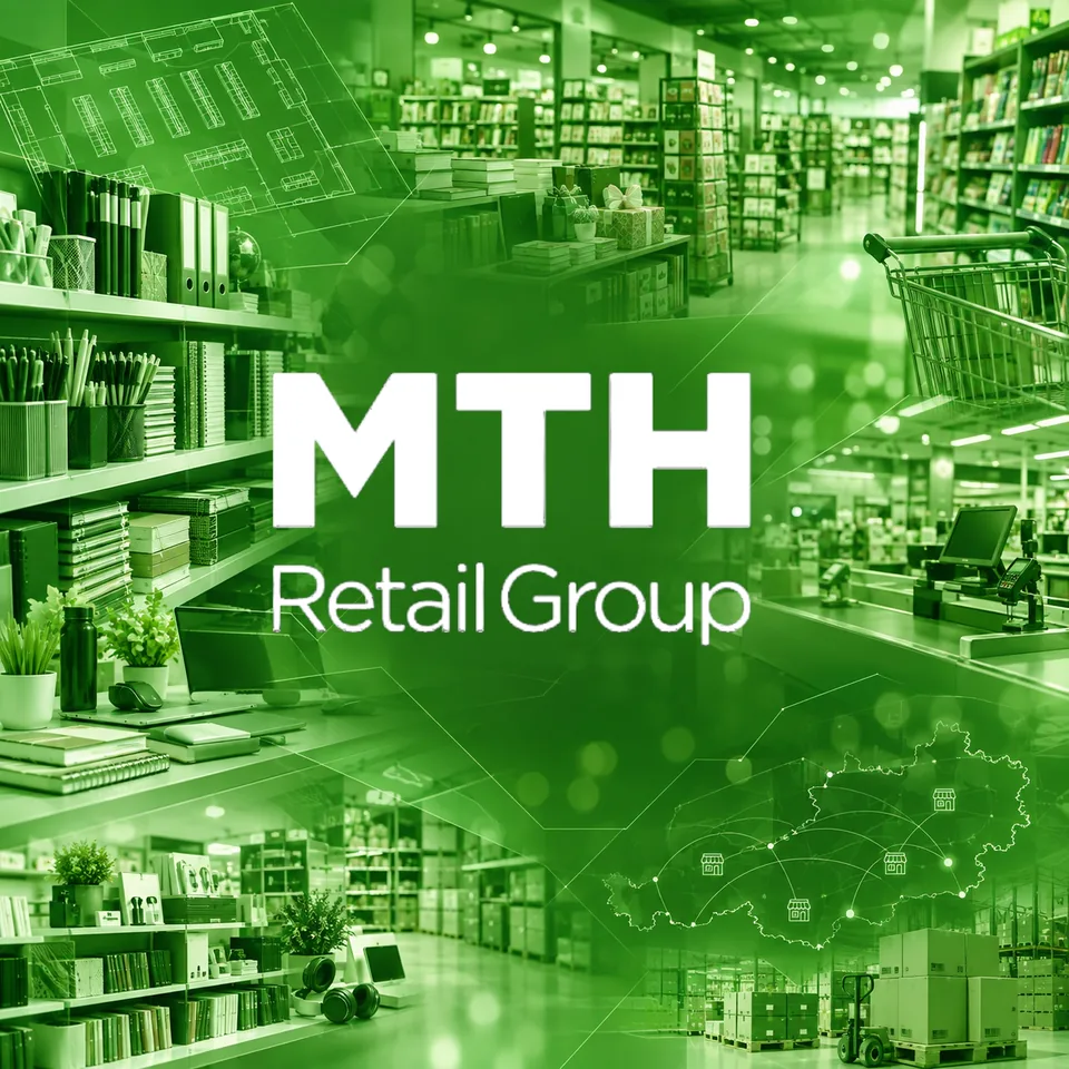 Projekt MTH Retail Group: Filialen, Kasse und Lager in Grün mit MTH-Logo